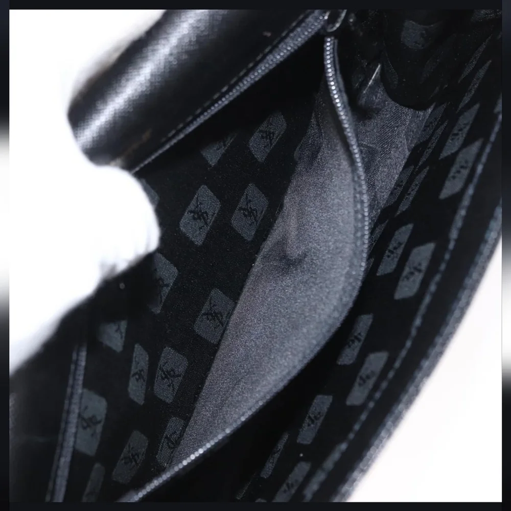 Vintage Yves Saint Laurent Black Leather Clutch Bag Saffiano Texture Tonal YSL - Picture 16 of 16